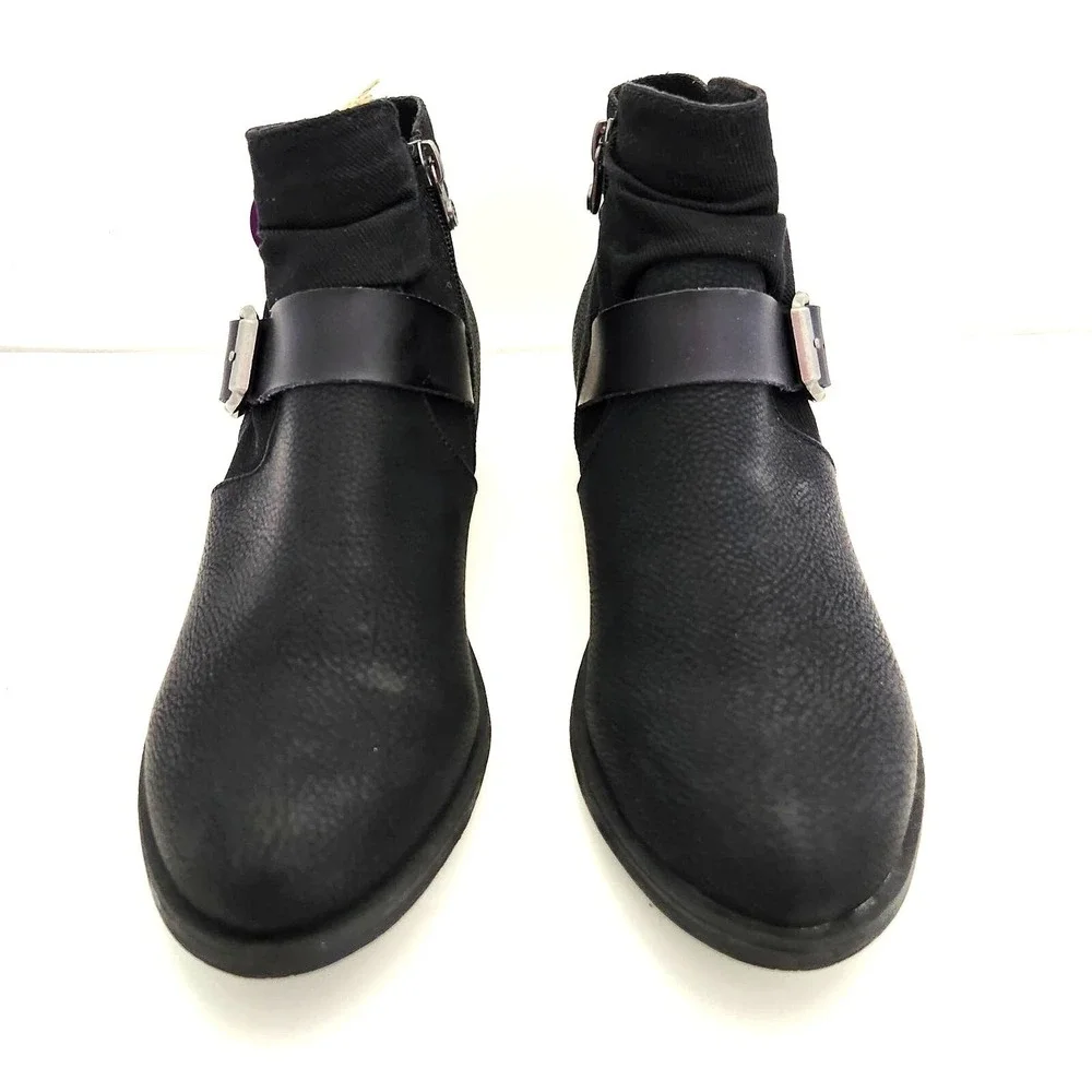 Blowfish Malibu Ankle Boots Black Vegan Leather Buckle Zipper Womens 7